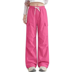 Hilinker Girls Cargo Pants Hip Hop Dance Pants Graphic Elastic Waist Jogger Pants with Pockets Hot Pink 13-14 Year