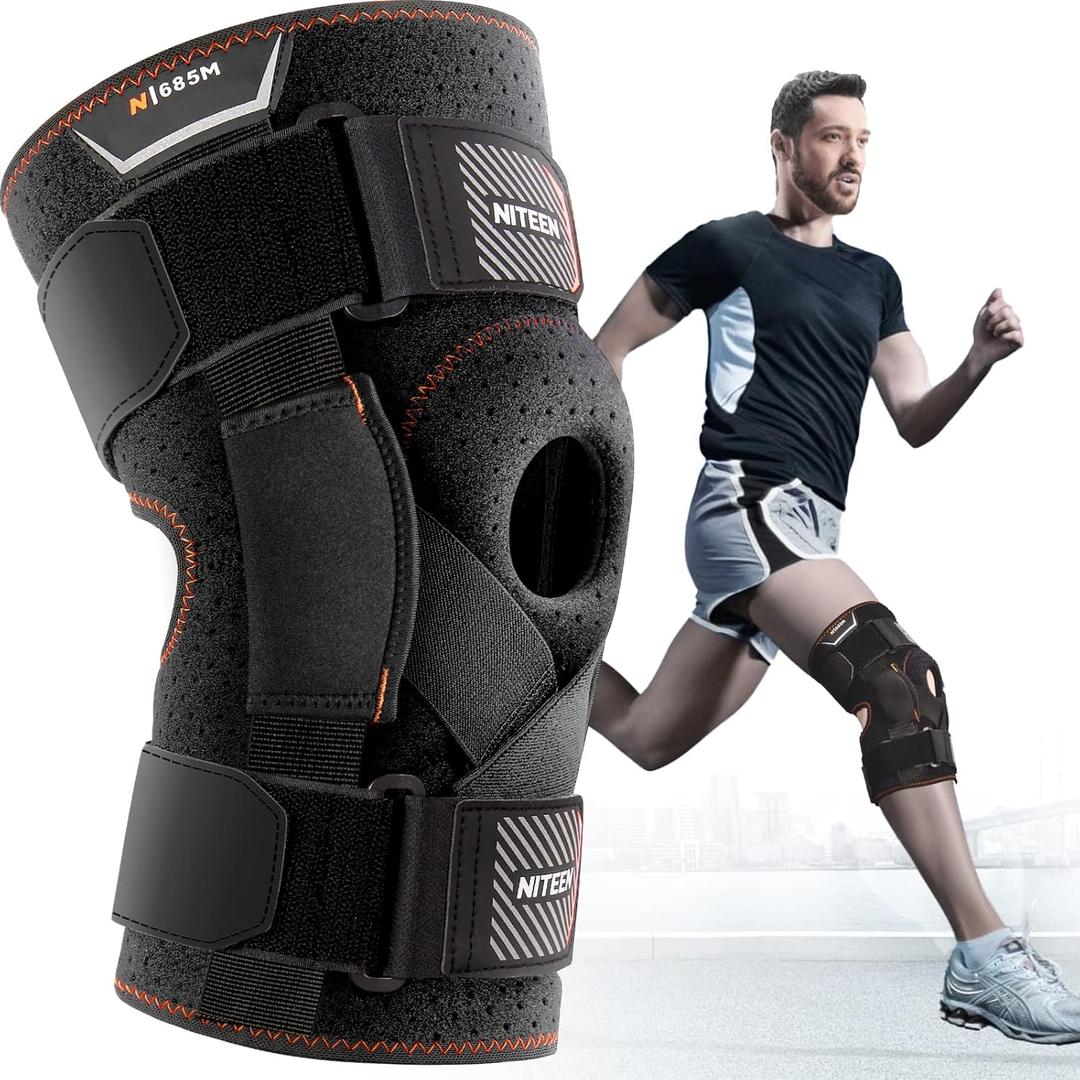 NITEEN Hinged Knee Brace for Knee Pain with Side Stabilizers Knee Braces for Women Men Adjustable Knee Pad for Meniscus Tear Plus Size Compression Patella Gel Pads Knee Support for ACL, MCL (Large)