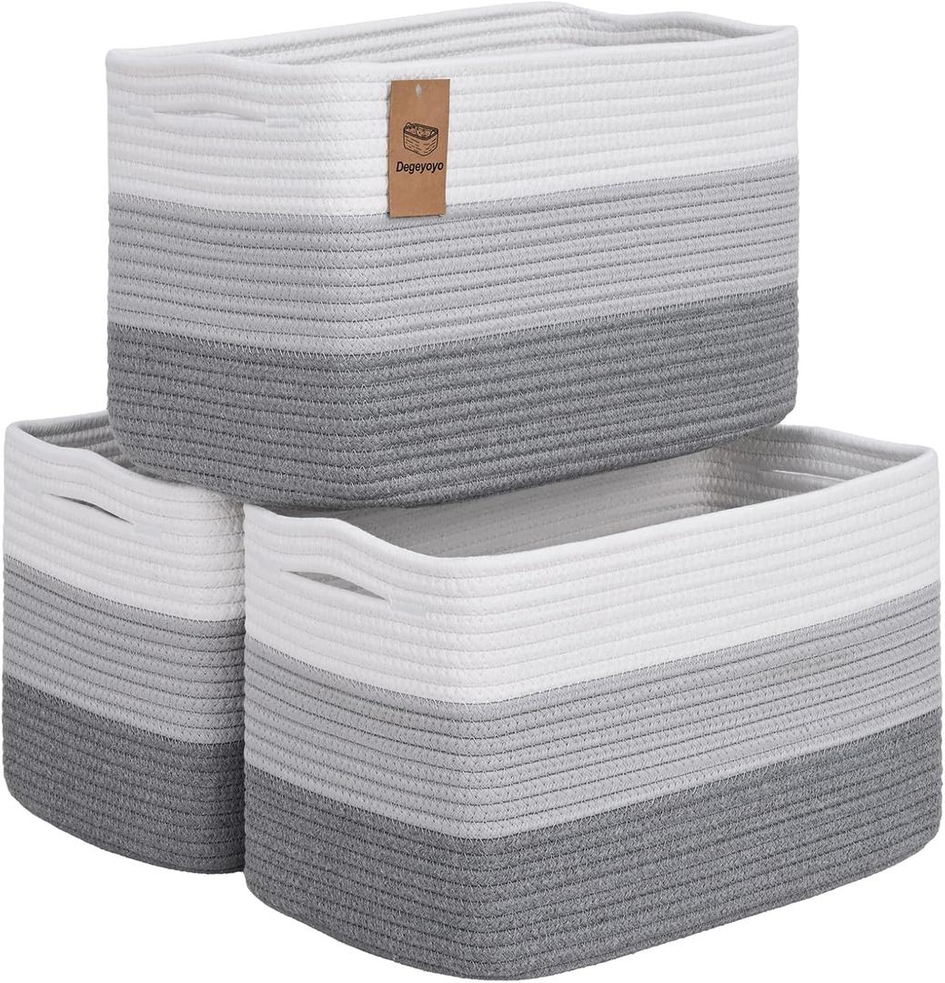 Degeyoyo Woven Storage Baskets, Baskets for Organizing, 3 Pack Woven Basket for Storage, Storage Baskets for Shelf, Towel, Toy, Book, Closet, Baby 15"10"9" (Gradient Gray)