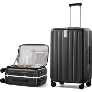 Hanke 26 Inch Large Checked Luggage PC Hard Shell Luggage Top Opening Travel Luggage Suitcases with Wheels for Woman Men.(Jet Black)
