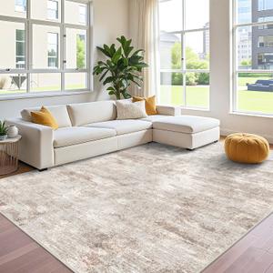 Washable Abstract 10x12 Area Rug - Large Soft Rugs for Living Room Non Slip Indoor Carpet for Bedroom Living Room Farmhouse Distressed Stain Resistant Floor Decor Mat 10x12 Brick/Brown/Beige