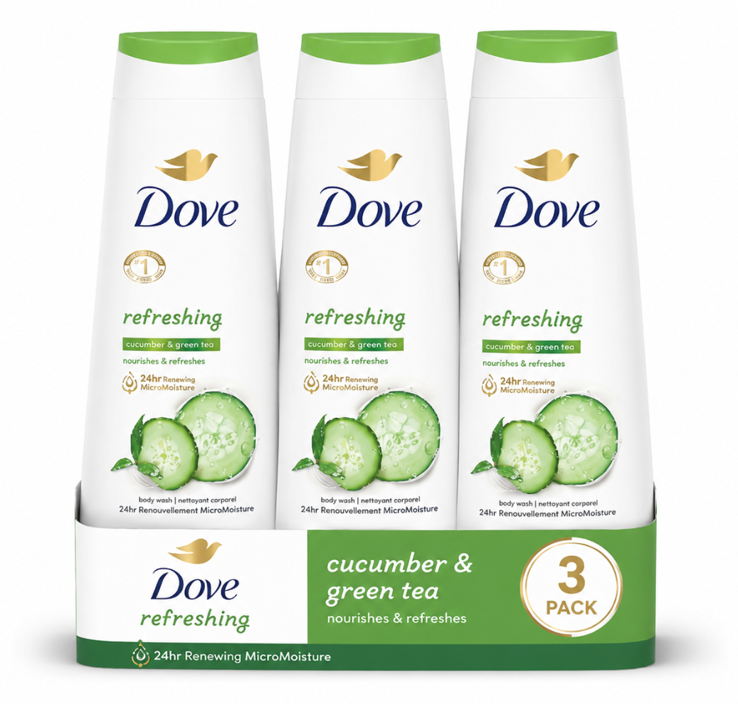 Dove Body Wash Refreshing Cucumber and Green Tea 4 Count Refreshes Skin Cleanser That Effectively Washes Away Bacteria While Nourishing Your Skin 20 oz