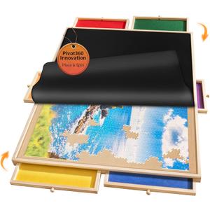 2000 Piece Rotating Puzzle Board Pro, 40" x 29" with 6 Drawers, Rubber Cover Mat, 360 Lasy Susan, Sort-Wise Colorful Felt Drawers & 4 Trays, Wooden Jigsaw Puzzle Table, Birthday Gifts for Mom (Multicolor)