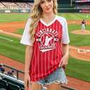 Baseball Shirt Women Oversized Game Day Fan T-Shirt Baseball Season Short Sleeve Tops (Red, L)