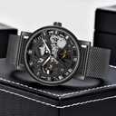 Men's Skeleton Mechanical Roman Numeral Mesh Strap Watch, Hand Winding Mechanical Mesh Luminous Waterproof Watch for Men