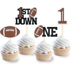 24Pcs Football 1st Birthday Cupcake Toppers, First Birthday Football Cake Decorations, Football Cupcake Toppers for Football Baby Shower Decoration (1st birthday)