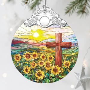 3 x Cross Ornament, Stained Glass Christmas Decorations, Christmas Ornaments for Tree, Holiday Ornament, Cross Gifts, Holiday Party Gifts, Gift Ideas & Xmas Gift