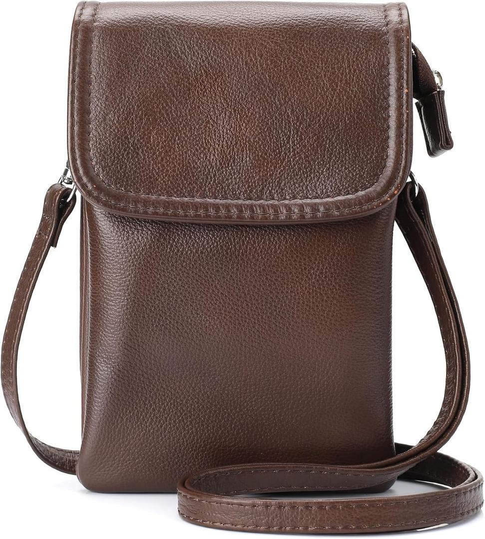 befen Genuine Leather Small Crossbody Bags for Women Cell Phone Bag Cross Body Purses,Silver Zipper