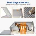 Stainless Steel Litter Box with Lid Enclosed XL High Sided Metal Litter Boxes for Big Cat and Multiple Cats, Anti-Urine Leakage | Non-Stick & Includes Cat Mat and Scoop