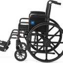 Medline Comfortable Folding Wheelchair with Swing-Back Desk-Length Arms and Away Footrests, 18”W x 16X”D Seat, Carbon Steel, Black