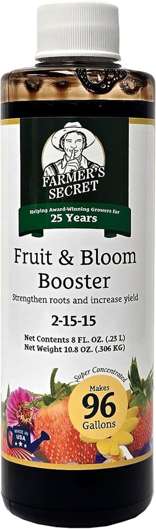Farmers Secret Fruit & Bloom Booster Fertilizer (8oz) - Super Concentrated - Boosts Flowering and Yield on All Varieties of Fruits, Vegetables and Flowers - Formulated for Late Summer & Early Fall