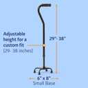 Medline Aluminum Quad Cane with Small Base for Balance, Height Adjustable 29" to 38", Knee Injuries, Surgery Recovery & Mobility, Lightweight Walking Aid for Seniors & Adults, 300 lb Weight Capacity