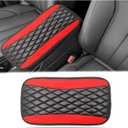 Moly Magnolia Car Center Console Cushion Pad, Universal Leather Waterproof Armrest Seat Box Cover Protector,Comfortable Car Decor Accessories Fit for Most Cars, Vehicles, SUVs (Red)