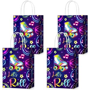 Geyoga 24 Pcs Glow in the Dark Gift Bags Glow Party Favor Supplies Neon Birthday Supplies Mini Goodie Candy Tote Bag with Handles for Neon Birthday Party Decorations(Roller Skate)