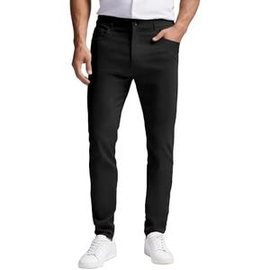 PLEPAN Men's Slim Fit Stretch Dress Pants 5 Pocket Comfort Slacks Tapered Trousers with Expandable Waist, Black M