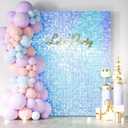 COKAOBE Rainbow Blue Shimmer Wall Backdrop 24PCS Square Sequin Shimmer Backdrop Panel, Photo Backdrops for Birthday, Anniversary, Wedding, Graduation & Bachelorette Party Decoration