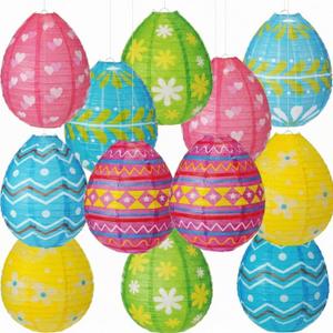Wenqik 12 Pcs Easter Egg Paper Lanterns Party Decorations 10 Inch Spring Colorful Flower Dot Decorative Ceiling Hanging Lanterns for Home Easter Birthday Party Supplies, 6 Styles(Cute)