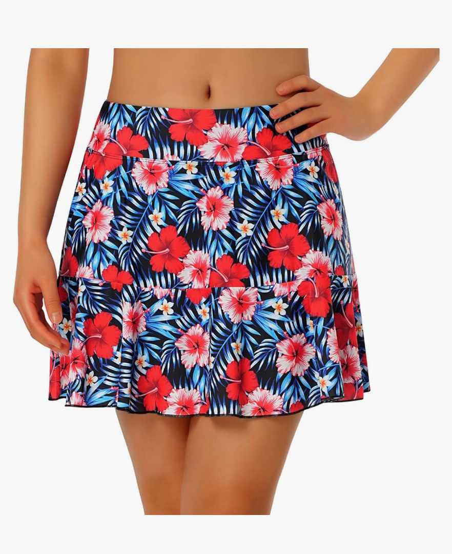Turnhier Womens Swim Skirt High Waisted Ruffle Tummy Control Tankini Swimsuit Bathing Suit Bottoms with Pockets L