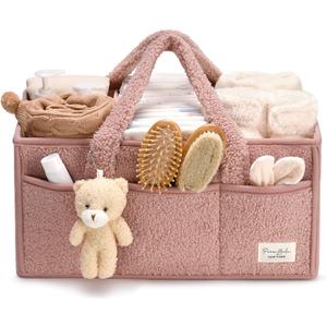 PeraBella Baby Diaper Caddy Organizer with Handle, Boy & Girl Shower Gift Basket, Portable Diaper Storage Basket Bin for Wipes, Newborn Baby Essentials Registry Search Must Haves, Car Caddy Organizer