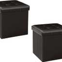 B FSOBEIIALEO Storage Ottoman Small Cube Foot Rest Seat Faux Leather, Brown 12.6"X12.6"X12.6" (2 Pack)