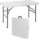 SIMPLI-MAGIC 4ft Plastic Folding Table, Indoor Outdoor Heavy Duty Portable/Handle, Lock for Picnic, Party, Camping - White