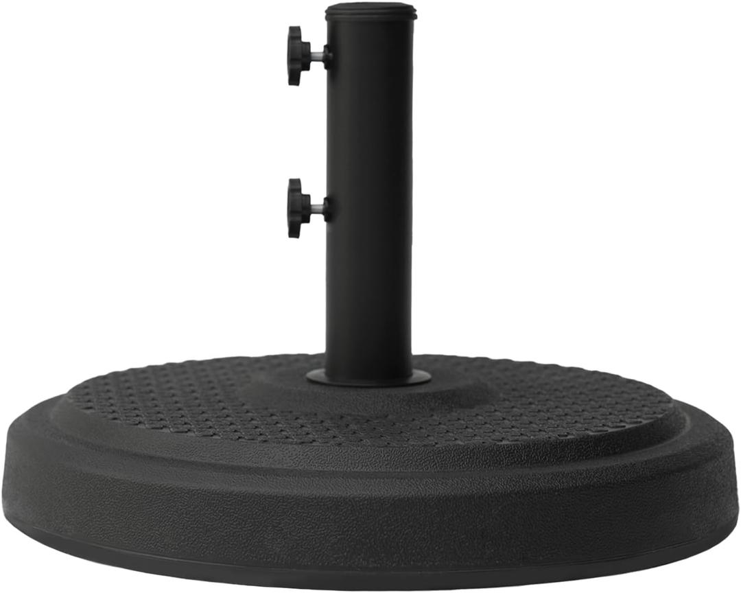 Helios&Hestia 46 lb Round Plastic Prefilled Cement Outdoor Umbrella Base, Heavy Duty Concrete Stand Weight for Patio Market Table Umbrella, Black