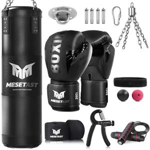 Mesetast Punching Bag for Adults, 4ft Heavy Boxing Bag Set with 12 OZ Gloves for MMA Karate Kickboxing Boxing - Unfilled
