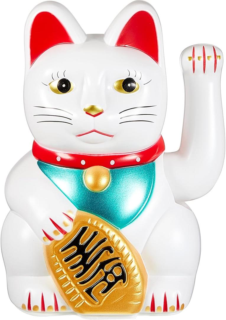 Chunful 6 Inch Lucky Cat Waving Arm Maneki Neko Lucky Beckoning Feng Shui Wealth Cat for Welcoming Fortune Wealth Prosperity Decoration, Battery Not Included(White Color)
