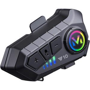 Y10 Motorcycle Helmet Bluetooth Headset, Bluetooth 5.3 Headphone, Smart Noise Reduction, HiFi Level Sound Quality, IPX6 Waterproof, 2 Different Types of Mic, Compatible with All Helmets