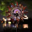 Solar Wind Spinner Multi-Color LED Lighting by Solar Powered Glass Ball with Kinetic Wind Sculptures Dual Direction Decorative Lawn Ornament Wind Mill