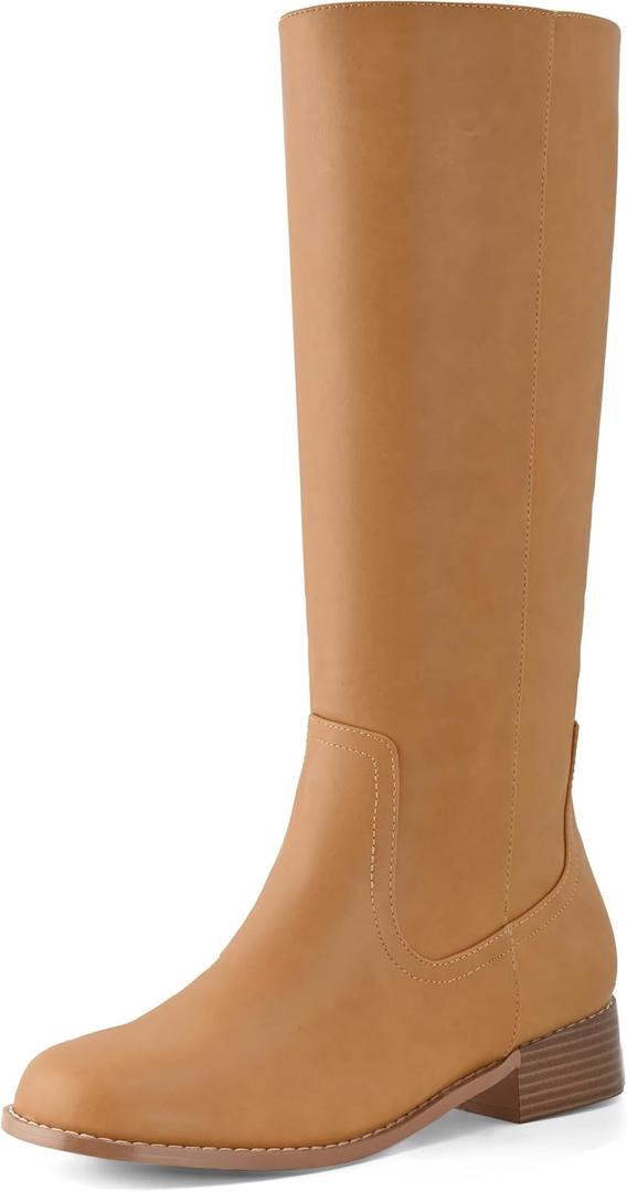 Shoe'N Tale Women's Knee High Boots Block Low Heel Square Toe with Side Zipper Fall and Winter Fashion Comfortable Boots (S)