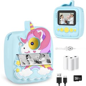 Kids Camera Instant Print, Christmas Birthday Gifts for Kids Age 3-8, 48MP &1080P Kids Camera with Print Paper, Portable Toy Instant Camera for Kids 3 4 5 6 7 8 9 10 Year Old Boys Gifts/Girl Gifts (Blue)