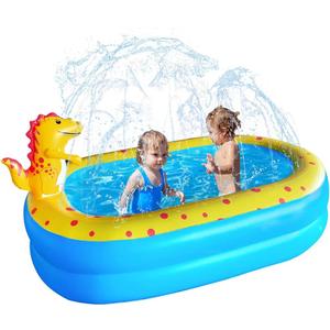Inflatable Swimming Pool for Kids with Sprinkler, 67x41x32in Family Size Backyard Summer Water Play