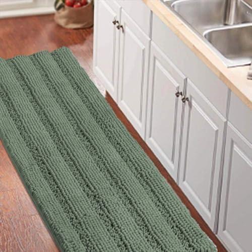 Turquoize Bathroom Runner Rug Extra Long Chenille Area Rug Non-Slip Blue Bathroom Rug Shag Shower Mat Blue Bathroom Rugs Kitchen Rugs Washable Bath Mats for Bathroom 59 x 20 inches, Green Bay