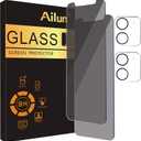Ailun 2Pack Privacy Screen Protector for iPhone 12 [6.1 inch] + 2 Pack Camera Lens Protector, Anti Spy Private Tempered Glass Film,[9H Hardness] - HD