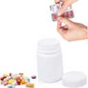 60 pcs Medicine Bottle Storage Holder Pill Capsules Empty Round Container with lid Refillable Bottle. Empty Bottles White polyethylene