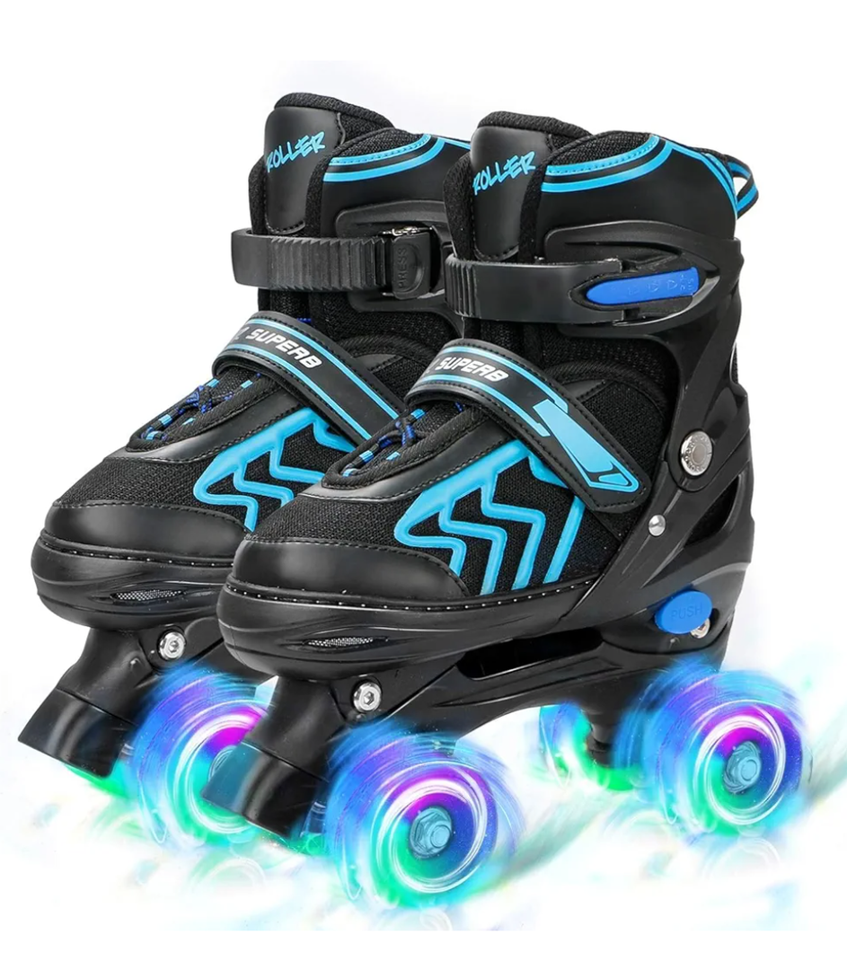 Adjustable Toddler Kids Roller Skates with Light Up Wheels for Boys Girls Beginners for Indoor Outdoor Sports, Color: Black&Blue, Size: Small - Little Kids