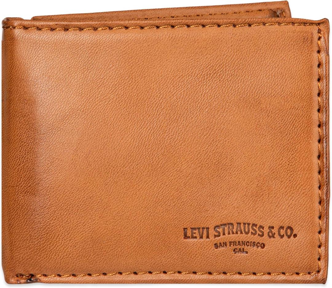 Levi's Men's RFID Extra Capacity Slim Bifold Wallet with Multiple Card Slots (Turlock Tan)