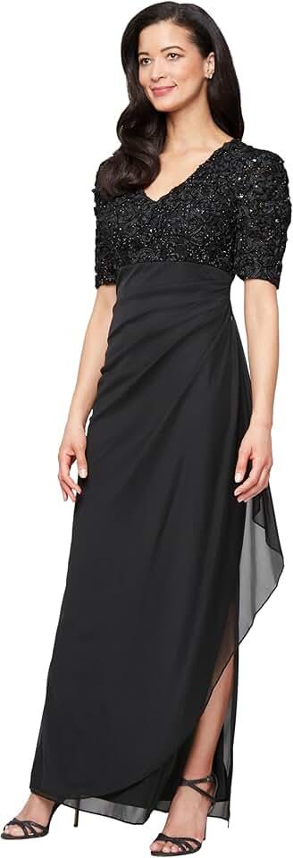 Alex Evenings Women's Wedding Guest Dress with V-Neck Stretch Sequin Bodice and Empire Waist (Petite 6P)