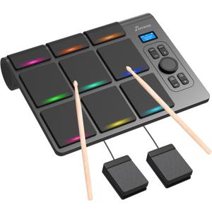 9 Pads Electronic Drum Pad, Electronic Tabletop Drum Set, Portable Digital Drum Kit with Velocity Sensitivity, LED Drum Pad Lights, MIDI Mac & PC Support, Ideal Gift for Beginners