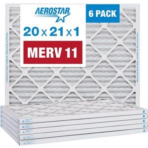 Aerostar 20x21x1 MERV 11 Pleated Air Filter, AC Furnace Air Filter, Pack of 6 (Actual Size: 19 7/8" x 20 7/8" x 3/4")
