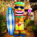 DomKom 5FT Tiki Luau Inflatables, Tiki with Surfboard and Wine Glass, Hawaiian Summer Tropical Beach Blow up Party Decor Party Giant Yard Decoration, Outdoor Built-in LED Lights Lawn Holiday Outside