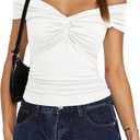 Darong Women Summer Twist Knot Front Off The Shoulder Tank Tops Cap Sleeve Going Out Shirts Slim Fitted Y2K Outfits (White, M)