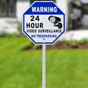 Kichwit Video Surveillance Sign for House, 12 x 12 Inch/37 Inch High, No Trespassing Sign for Outdoor, Aluminum, 27.5" Long Metal Stake, Blue