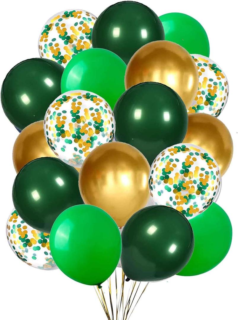 We Moment 12 Inch Green Dark Green Balloons And Chrome Gold Balloon with Confetti Balloons，for St. Patrick's Day Baby Shower Party Decoations