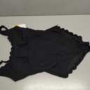Charmo Womens Scalloped Ribbed One Piece Swimsuits Retro Square Neck Modest Bathing Suits (Large, Black)
