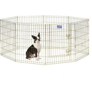 MidWest Homes for Pets Folding Metal Puppy/Dog Exercise Pen, Indoor/Outdoor Playpen with Door, 16 Sq Feet of Play Space, 30-Inches Tall, Gold Zinc