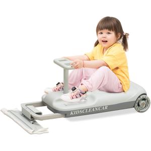 12V Ride-On Car with Cleaning Fun, 3 in 1 Gokart, Soft-Start, 5-Speed Adjustable, Detachable mop, Rechargeable Battery, 160lbs Capacity, Indoor & Outdoor for Kids Ages 3+ Gray, Small