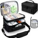 Tesuko Medicine Bag for Traveling with Portable Small Pouch, Double Layer Pill Bottle Organizer Storage Case with Lockable Zippers, Carrying Medication Travel Case with Shoulder Strap (BAG ONLY) Black
