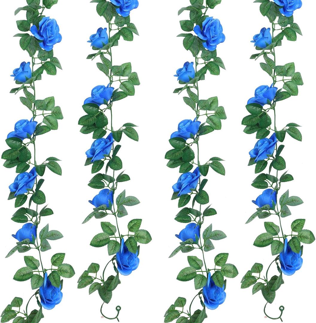 Syhood Artificial Rose Garlands Rose Vines Leaves Banners Hanging Fake Floral Garland Flower Vine for Wedding Arch Ceremony Home Garden Outdoor Party Wall Decorations, 14.4 ft (Royal Blue,2 Pieces)
